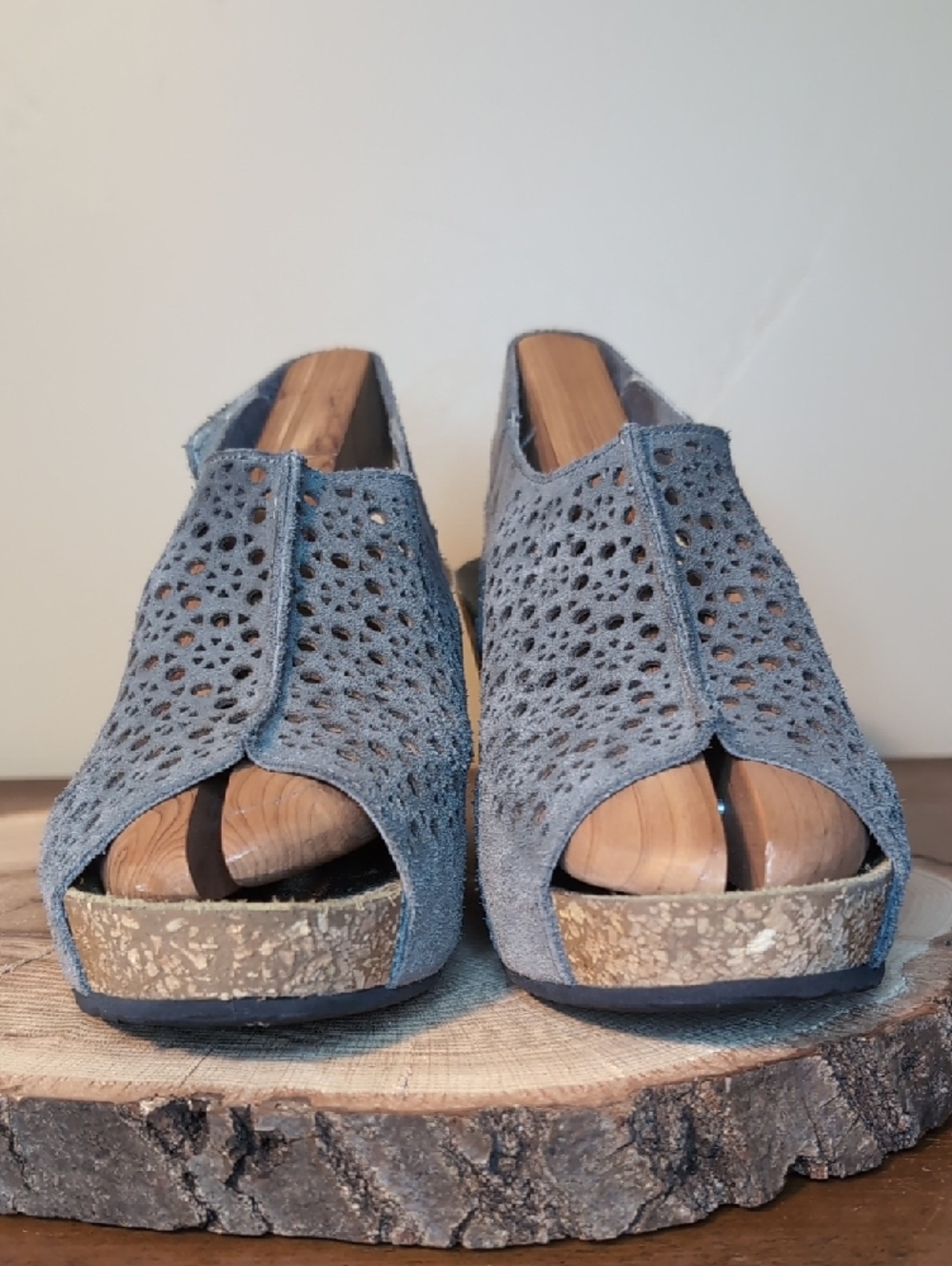 Wedge Slingback Sandals in Gray Slate Blue - Picture 2 of 12